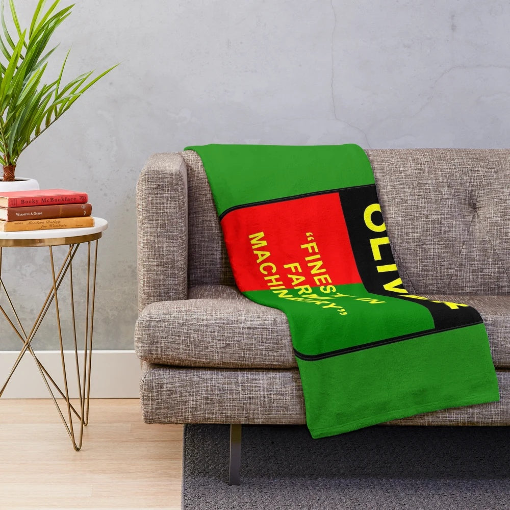 Vintage-inspired Oliver tractor plush blanket for farm and home decor