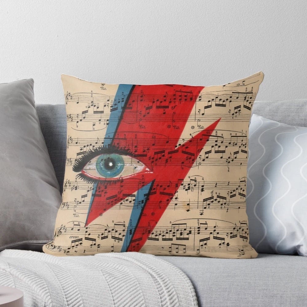 Vintage paper art featuring David Bowie's iconic lightning bolt and Ziggy Stardust eyes.