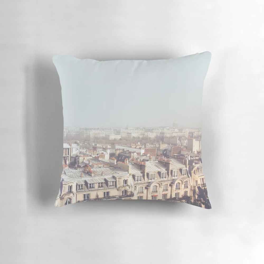 Vintage Paris Rooftops Morning Cityscape Wall Art Pillow