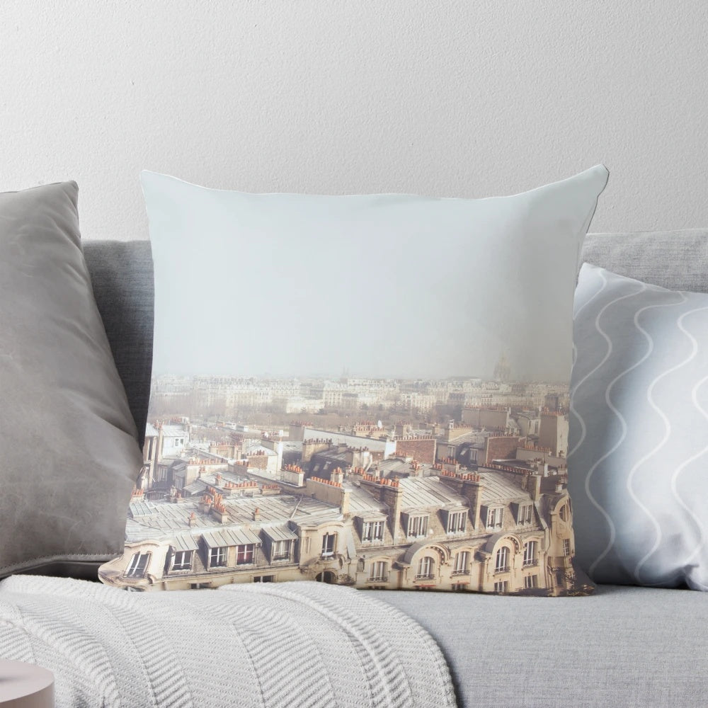 Vintage Paris Rooftops Morning Cityscape Wall Art Pillow