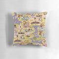 Vintage-style throw pillow with a retro Disneyland park map design