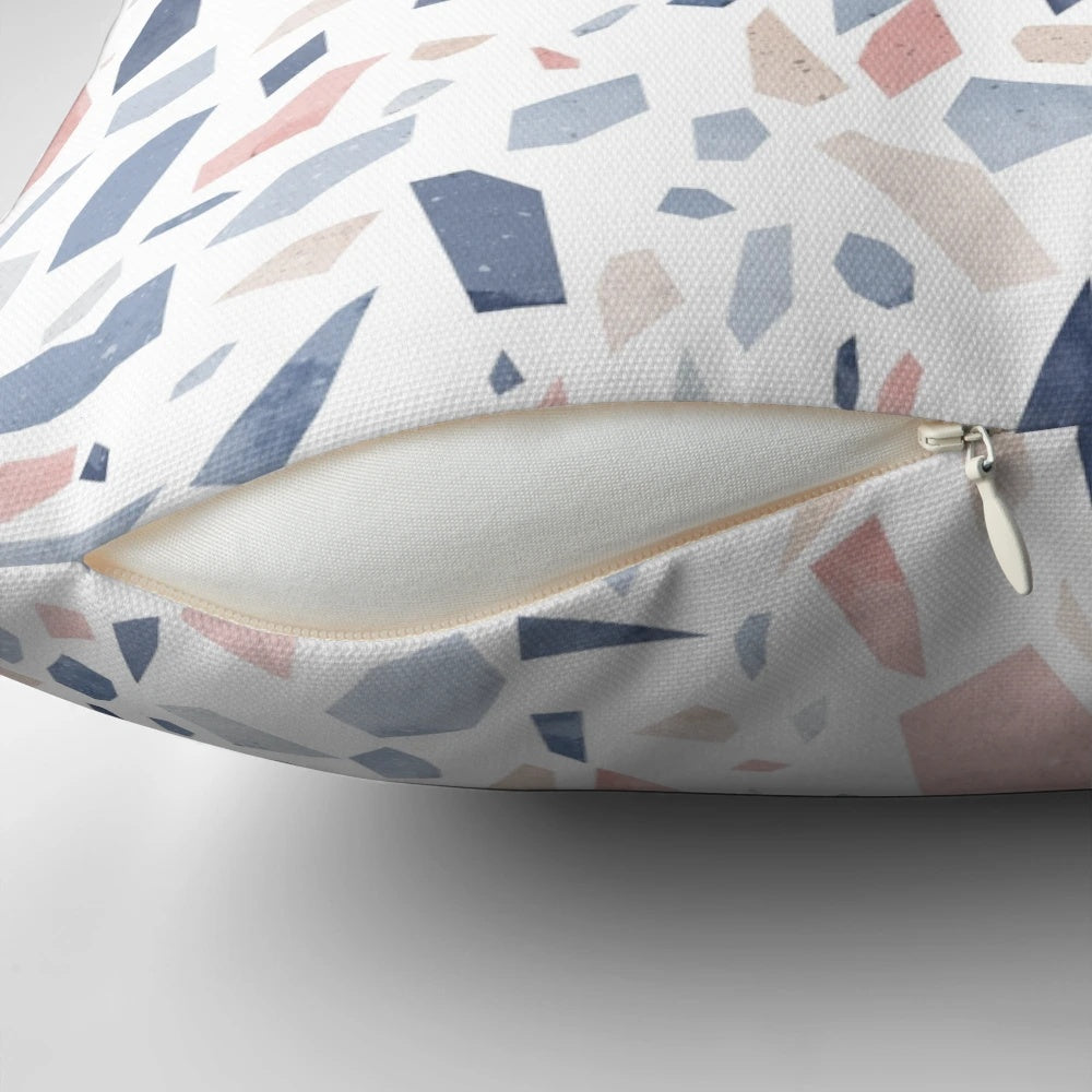 Vintage pastel blue, pink, and beige geometric terrazzo pattern pillow