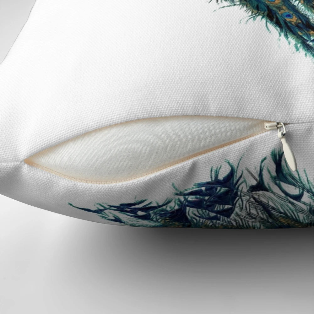 Vintage-inspired peacock design decorative throw pillow for boho home decor