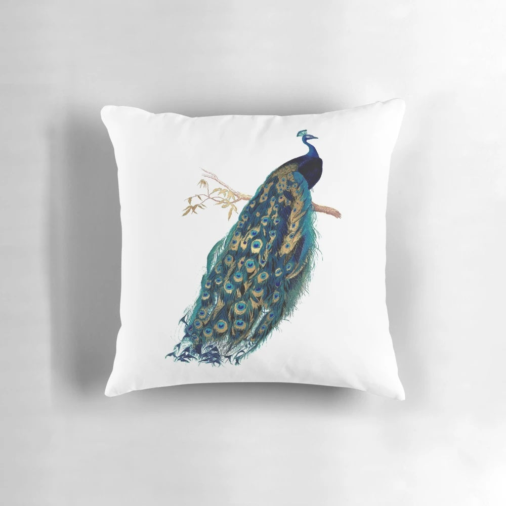 Vintage-inspired peacock design teal decorative throw pillow