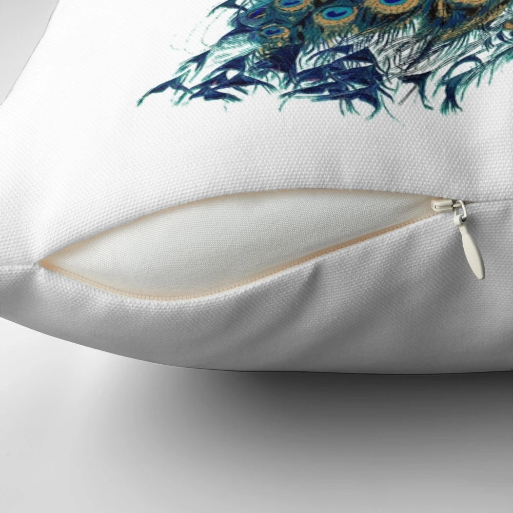 Vintage-inspired peacock design teal decorative throw pillow