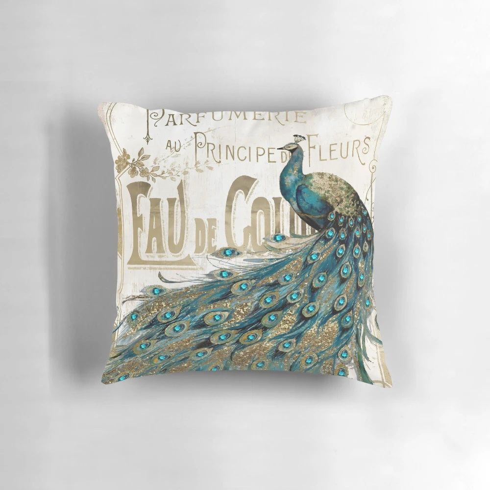 Vintage Peacock Jewels Pillow in Aqua, Teal, and Gold Tones