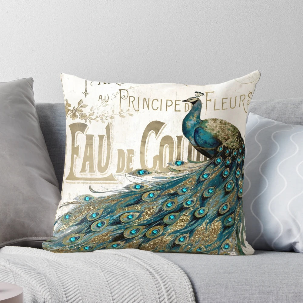 Vintage Peacock Jewels Pillow in Aqua, Teal, and Gold Tones