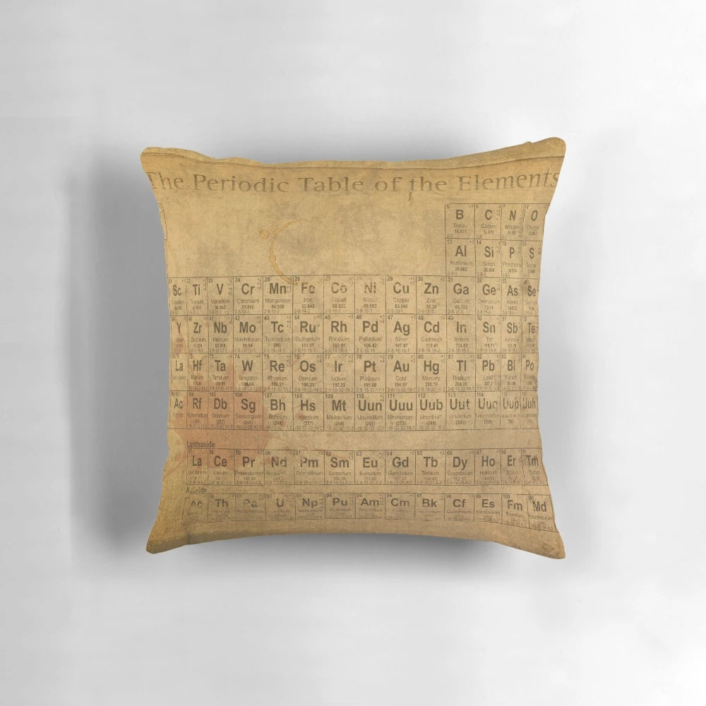 Vintage Periodic Table of the Elements Printed on Distressed Canvas Pillow