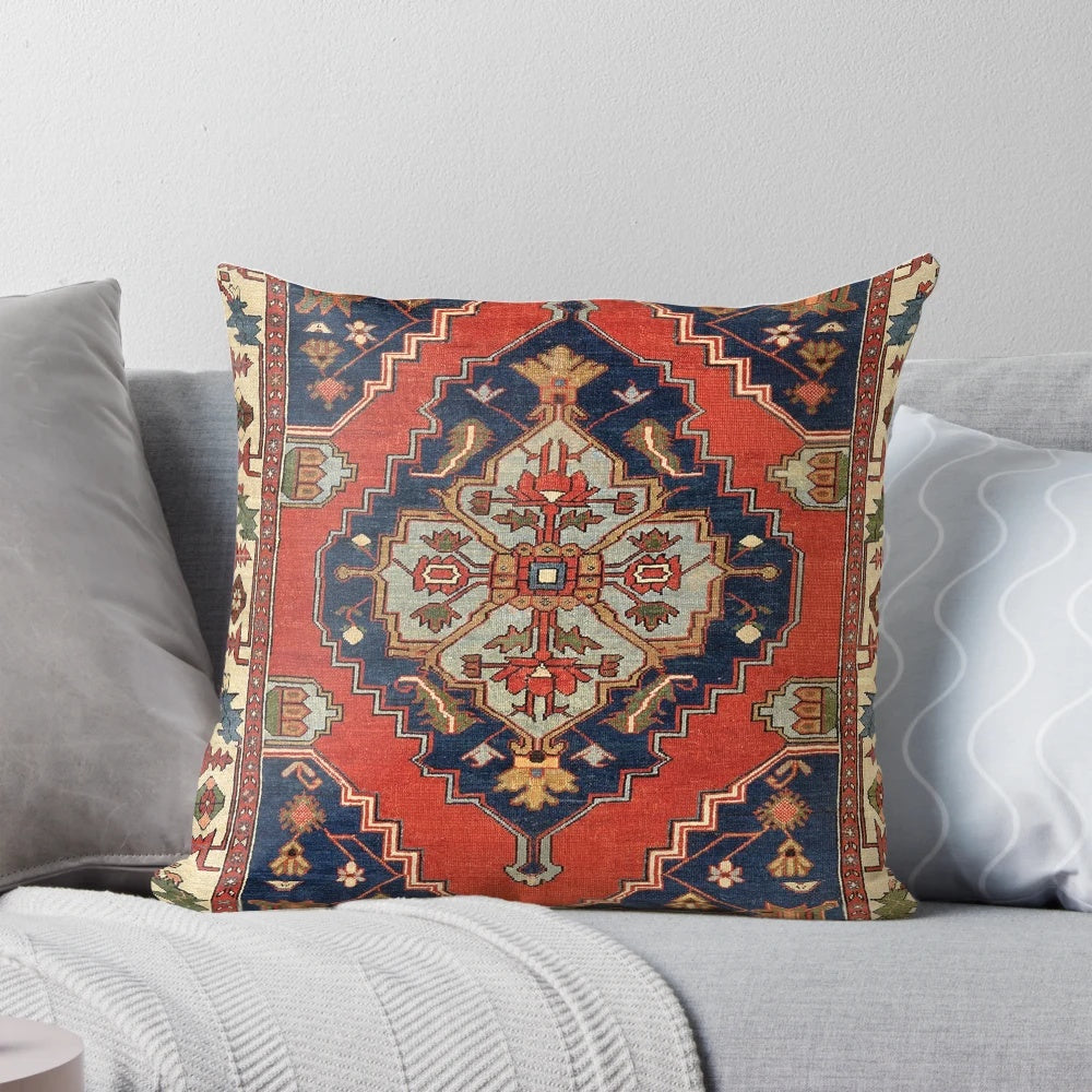 Antique-style Persian rug print pillow with a bold, ethnic design