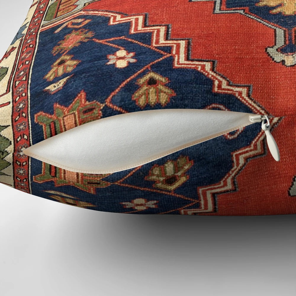 Antique-style Persian rug print pillow with a bold, ethnic design