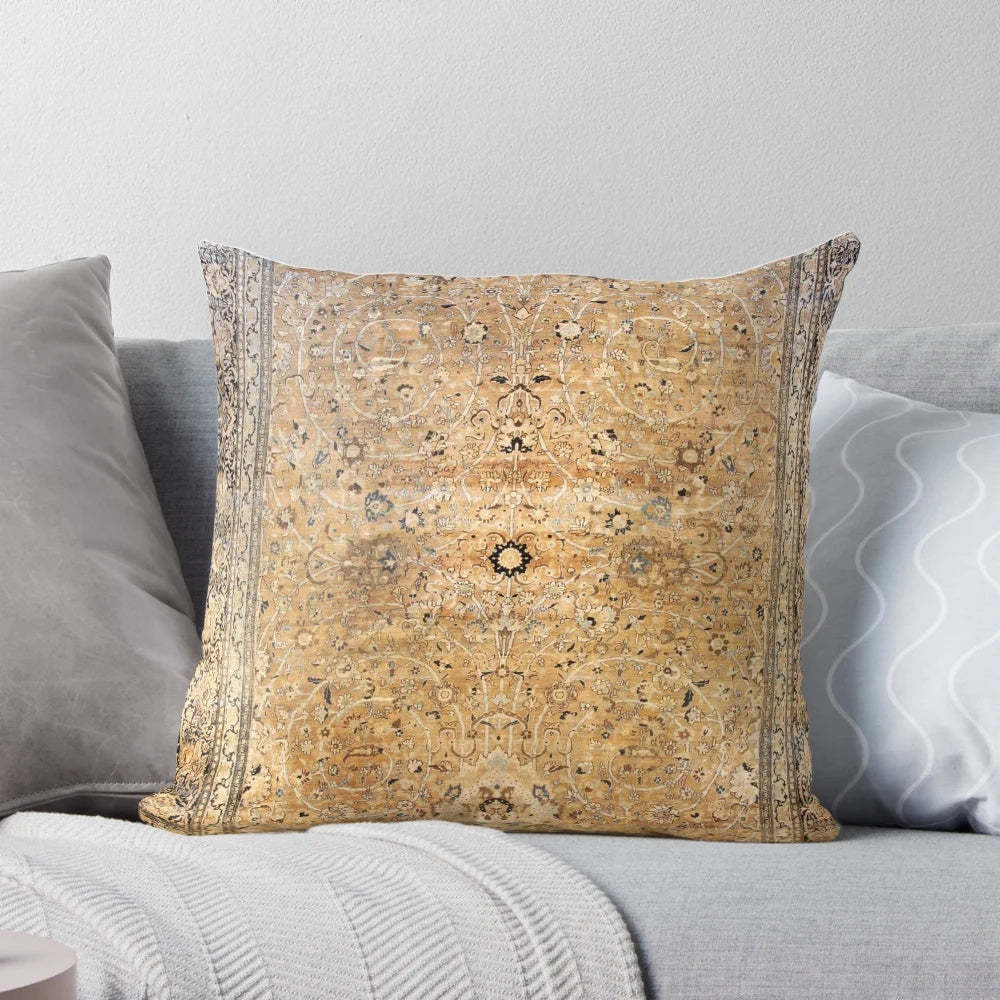 Antique-style Persian Khorassan rug print decorative pillow