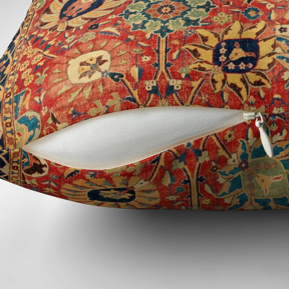 Vintage Persian rug inspired floral pattern printed on a decorative pillow cover