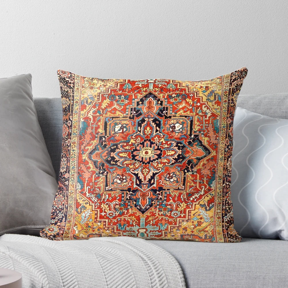 Floral patterned vintage-style Persian rug print decorative throw pillow