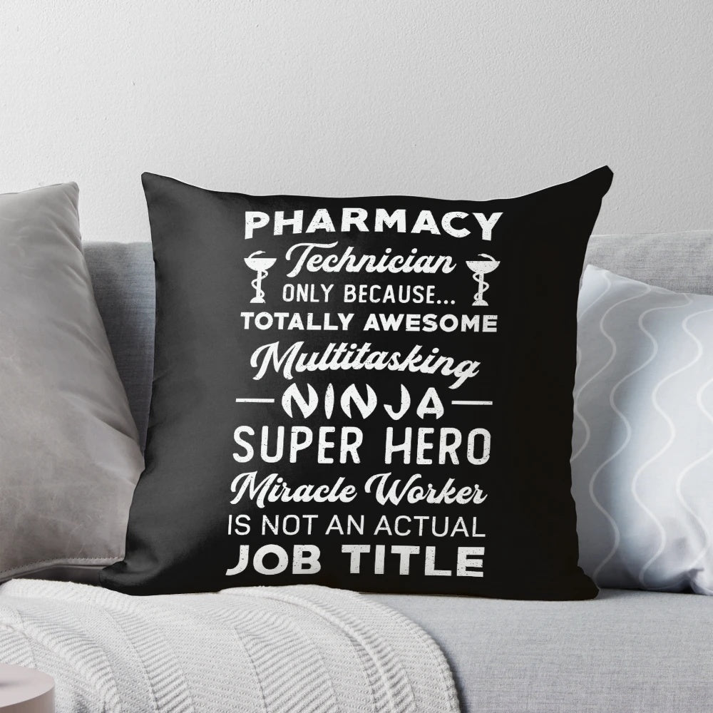Vintage-style pillow featuring a "Pharmacy Technician" design for medical professionals