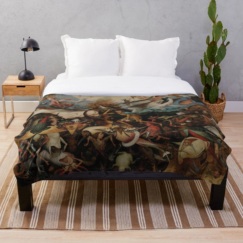 Pieter Bruegel inspired throw blanket featuring the painting "The Fall of the Rebellious Angels