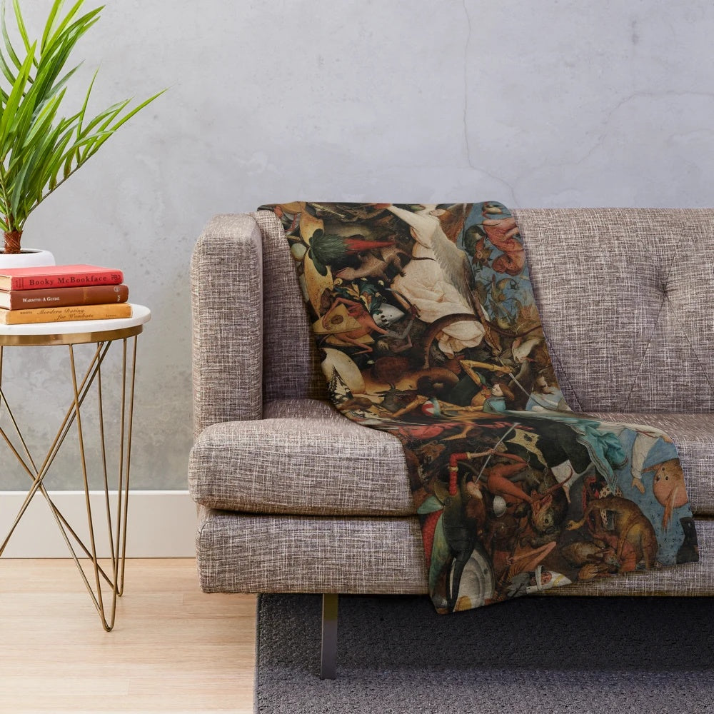 Pieter Bruegel inspired throw blanket featuring the painting "The Fall of the Rebellious Angels