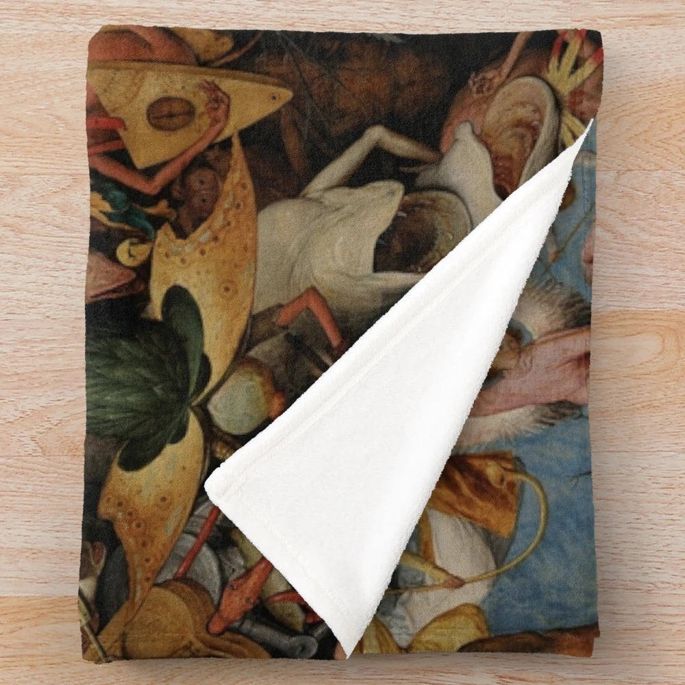 Pieter Bruegel inspired throw blanket featuring the painting "The Fall of the Rebellious Angels