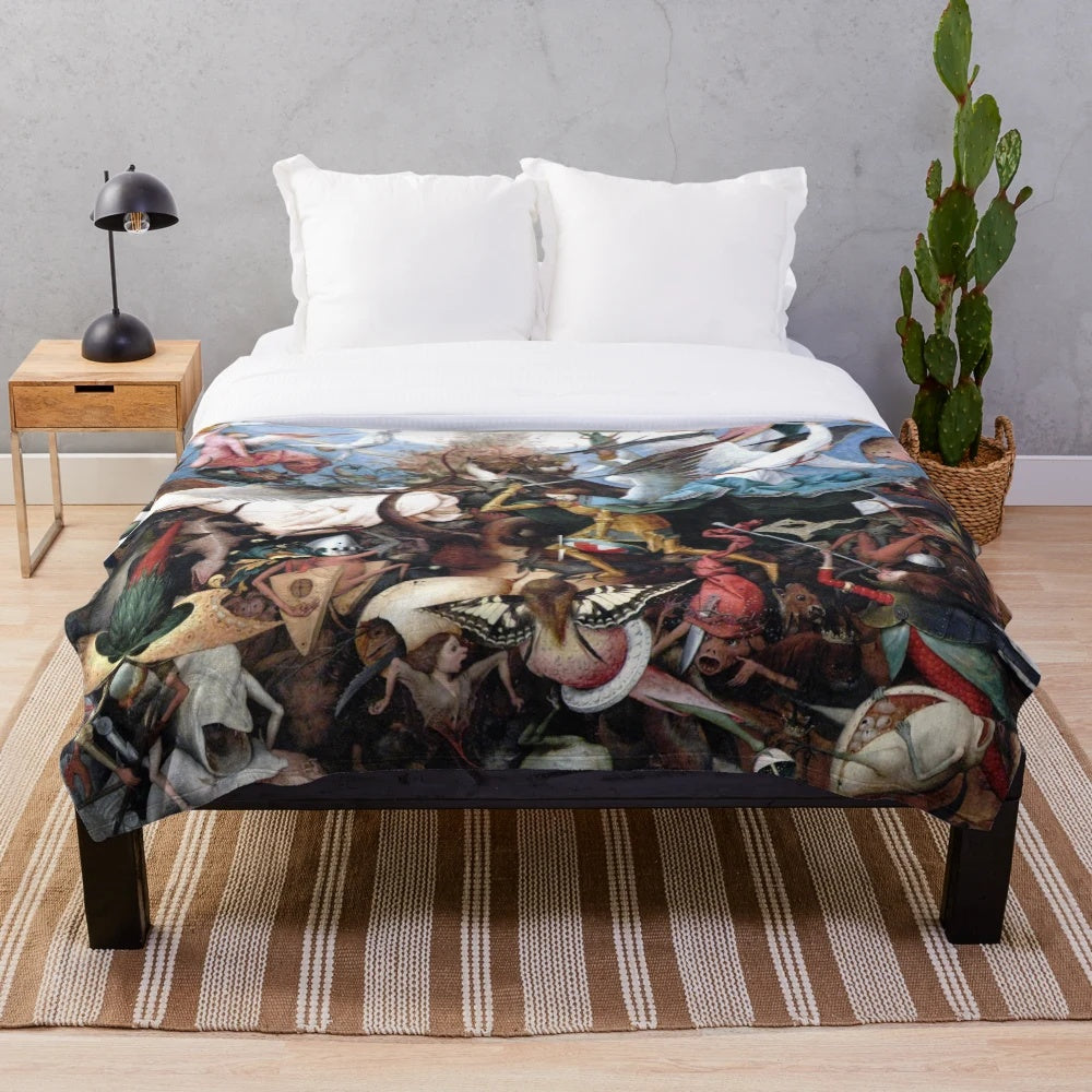 Pieter Bruegel's 1562 painting "The Fall of the Rebellious Angels" depicted on a plush blanket