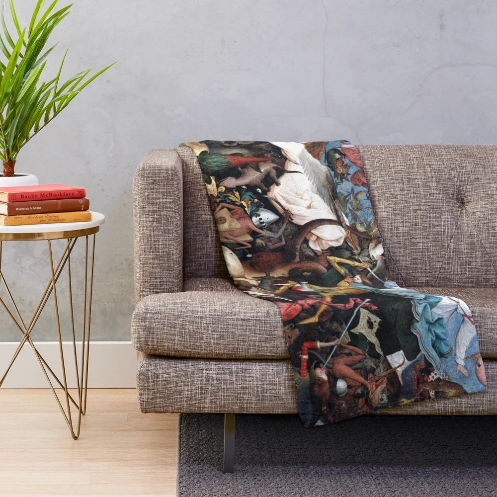 Pieter Bruegel's 1562 painting "The Fall of the Rebellious Angels" depicted on a plush blanket