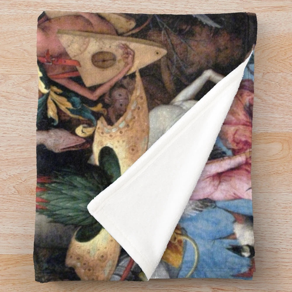 Pieter Bruegel's 1562 painting "The Fall of the Rebellious Angels" depicted on a plush blanket