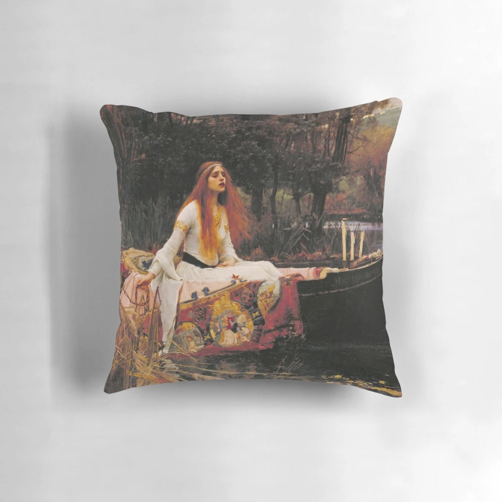 Vintage pillow with a painting of the Lady of Shalott by the famous European artist John William Waterhouse