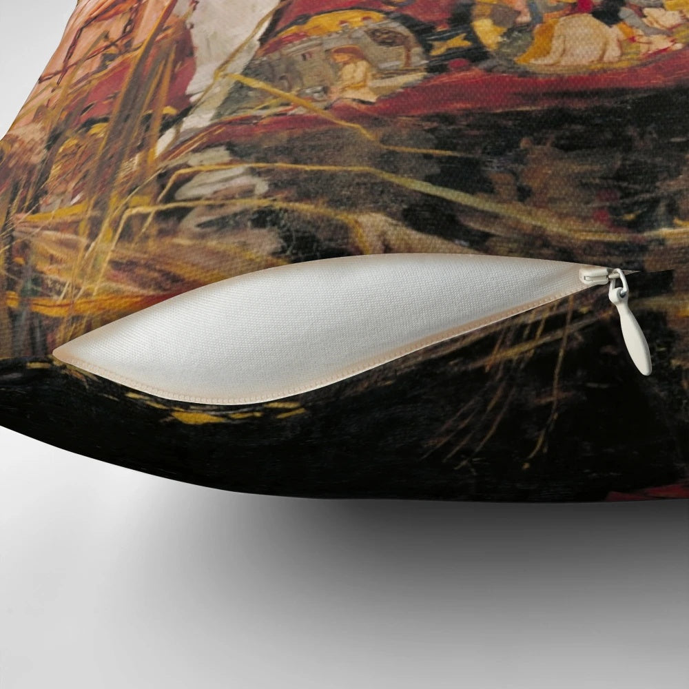 Vintage pillow with a painting of the Lady of Shalott by the famous European artist John William Waterhouse