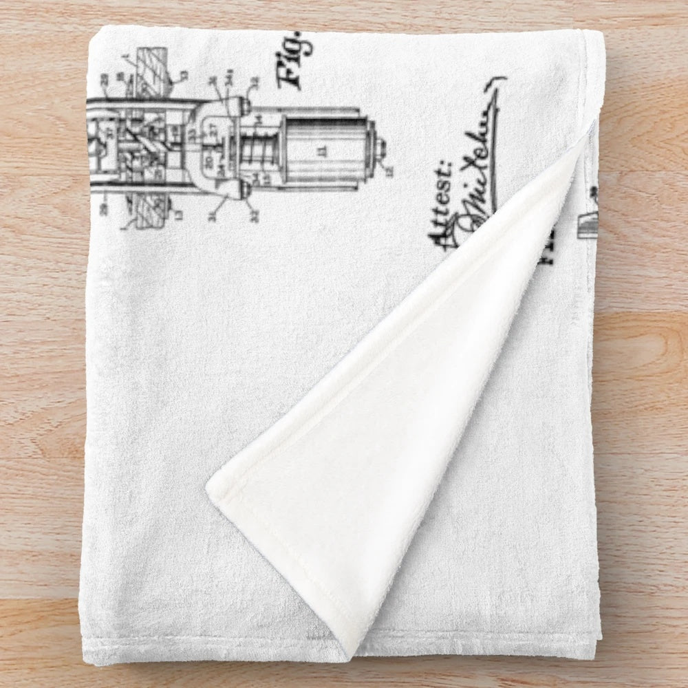 Vintage pinball machine patent print on plush gaming blanket