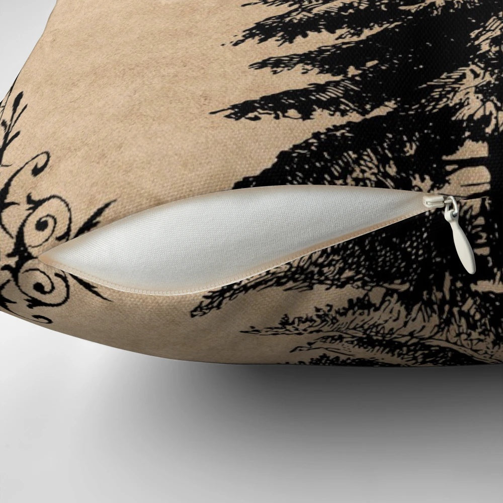 Vintage-inspired pine tree pillow for winter and holiday home accents
