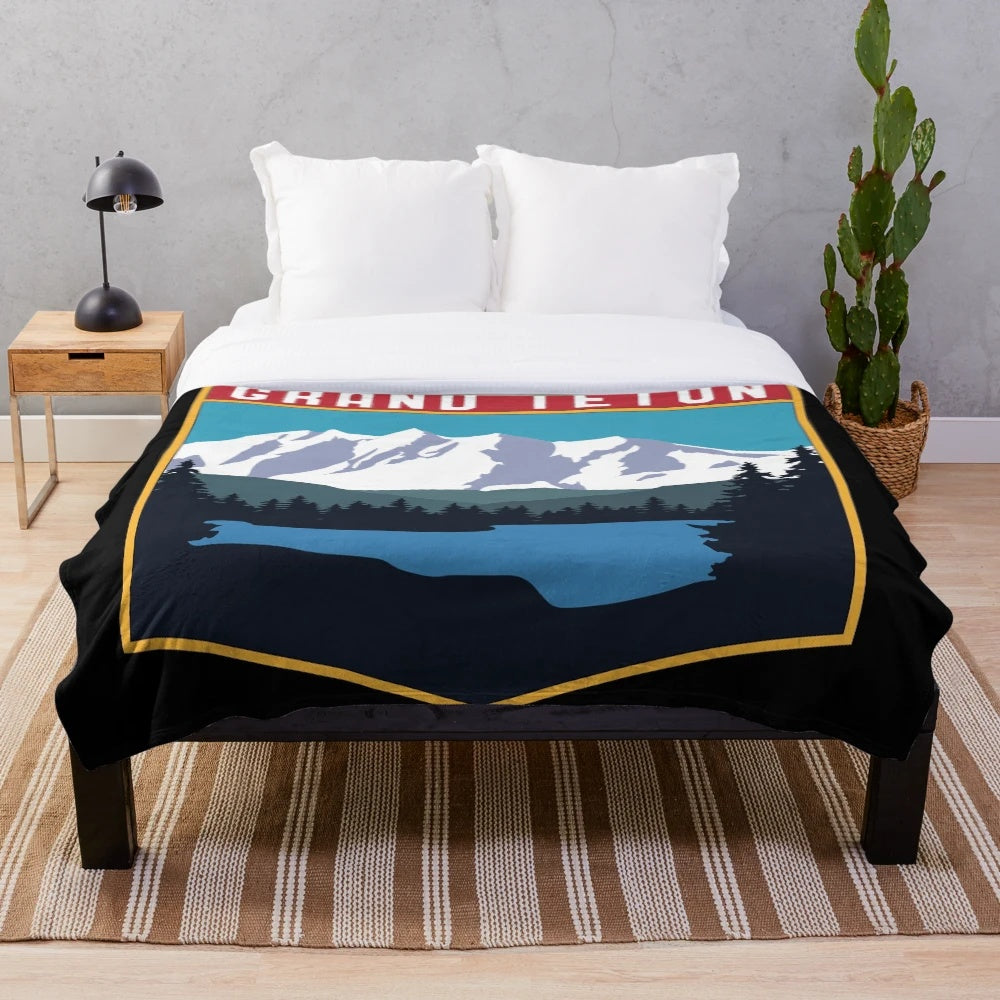 Vintage retro plush blanket featuring Grand Teton National Park scenery