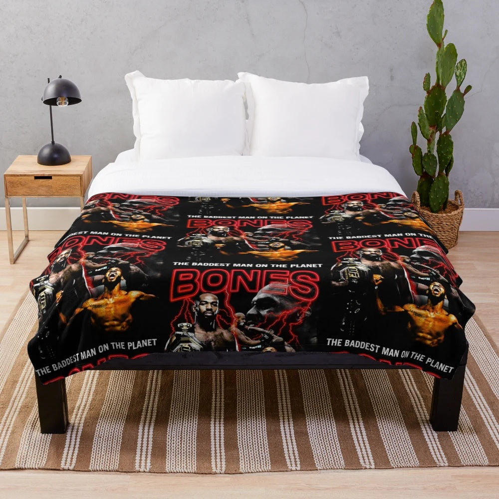 Vintage plush blanket with image of MMA fighter Jon Jones
