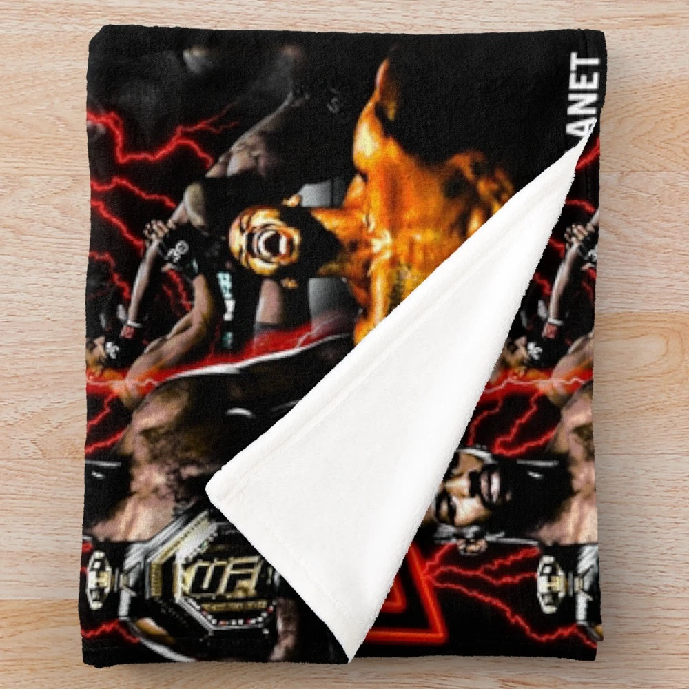 Vintage plush blanket with image of MMA fighter Jon Jones