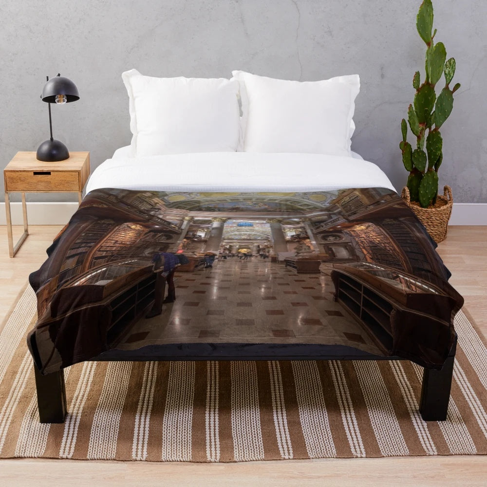 Vintage plush blanket depicting the interior of the Austrian National Library in Vienna, Austria