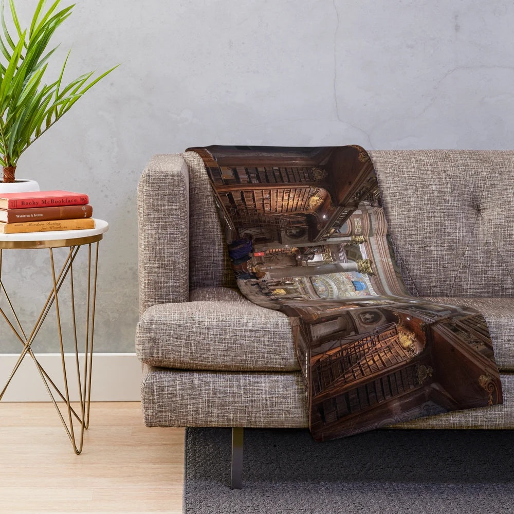 Vintage plush blanket depicting the interior of the Austrian National Library in Vienna, Austria