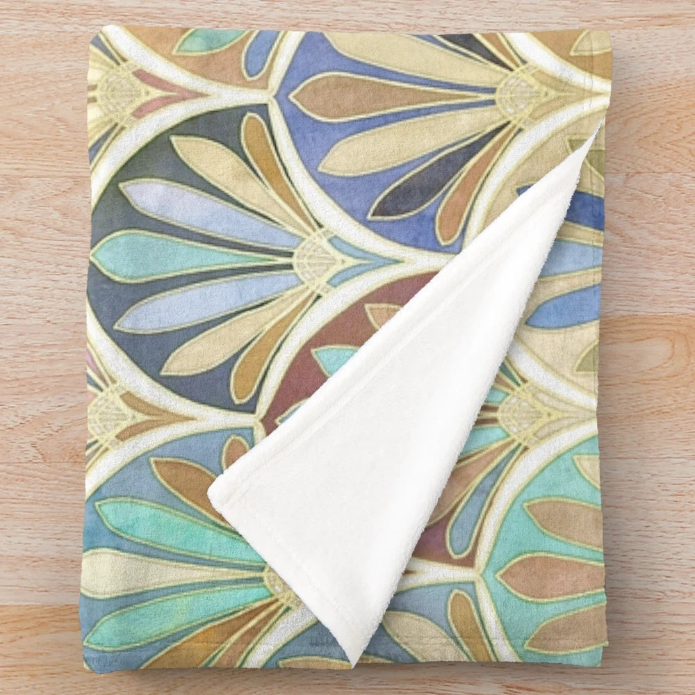 Vintage plush blanket with art deco neutral pattern design