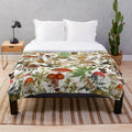 Vintage plush blanket with botanical garden mushroom pattern