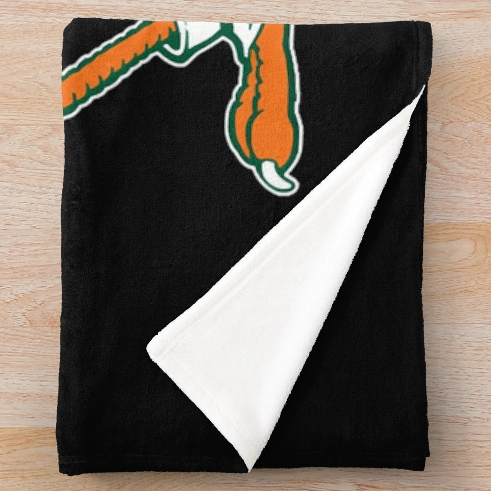 Vintage-style plush blanket featuring the Miami Hurricanes mascot 'Sebastian