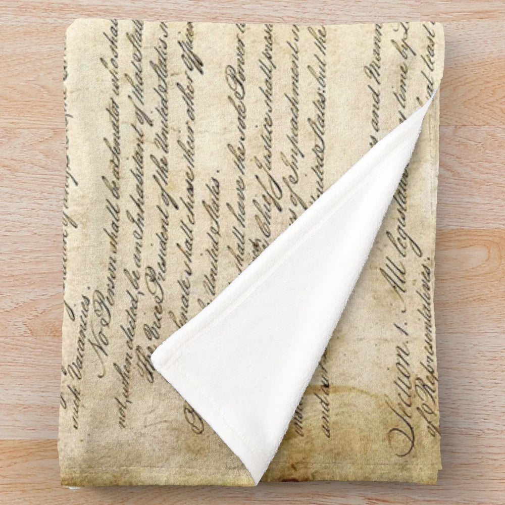 Vintage plush blanket featuring the United States Constitution