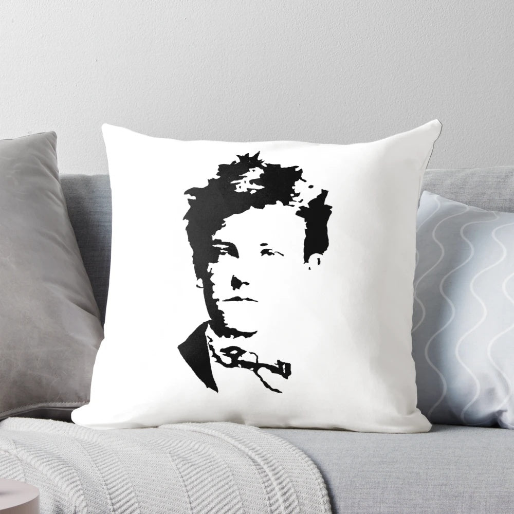 Vintage stencil pillow featuring the iconic French poet Arthur Rimbaud.