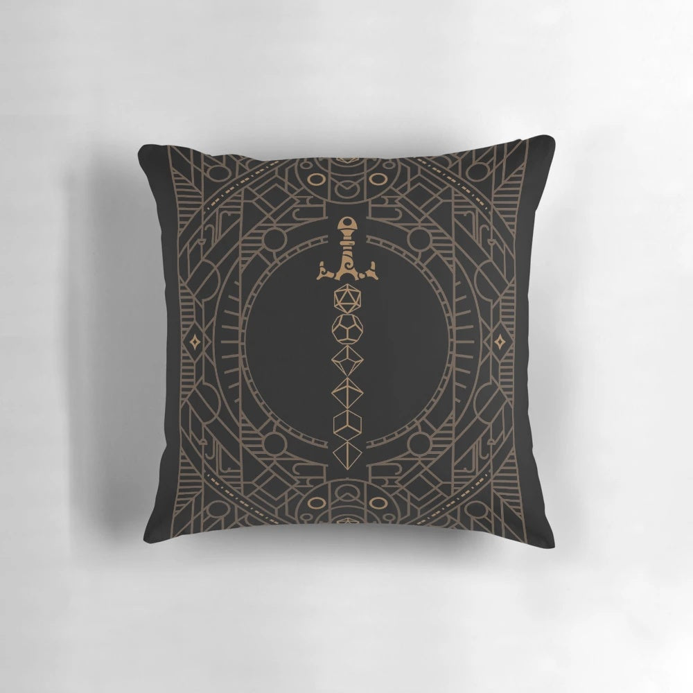 Vintage Polyhedral Dice Sword Minimalist Geometry Pillow for Dungeons & Dragons Fans