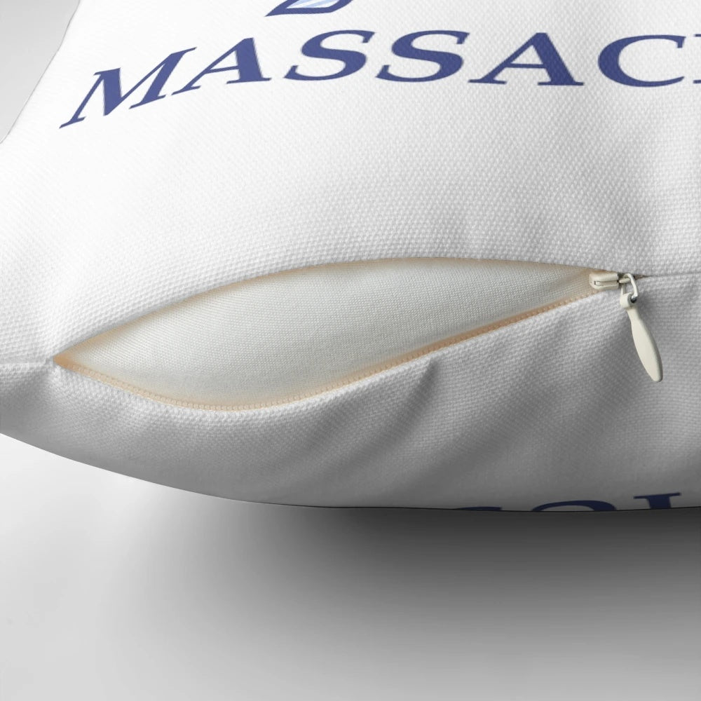 Vintage preppy decorative pillow featuring a watercolor map of Cape Cod, Massachusetts in shades of blue and white.