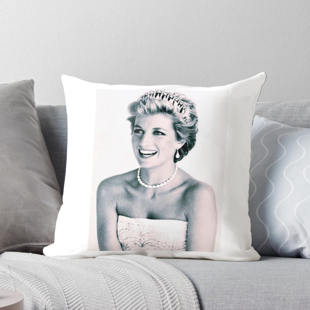 Vintage-inspired pillow featuring a portrait of Princess Diana, the iconic British royal