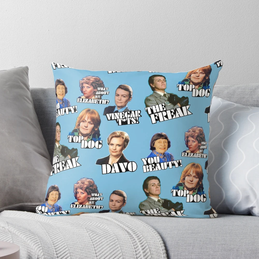 Vintage-style Prisoner Cell Block H character art printed on a plush pillow.