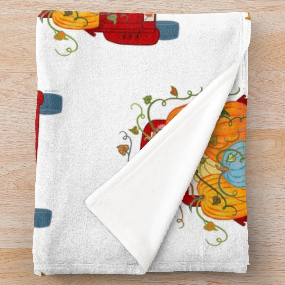 Vintage Red Pumpkin Truck Plush Blanket