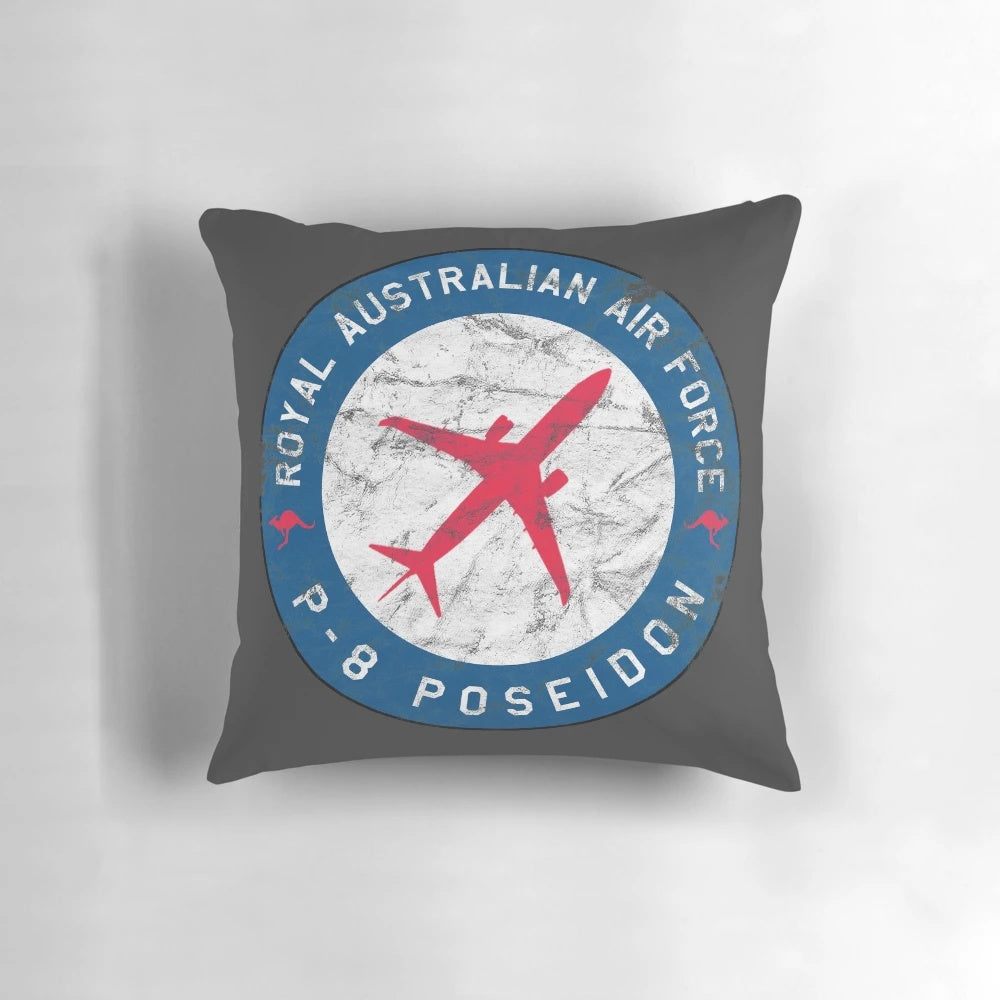 Vintage RAAF P-8 Poseidon Airplane Throw Pillow, featuring the Australian Air Force aircraft