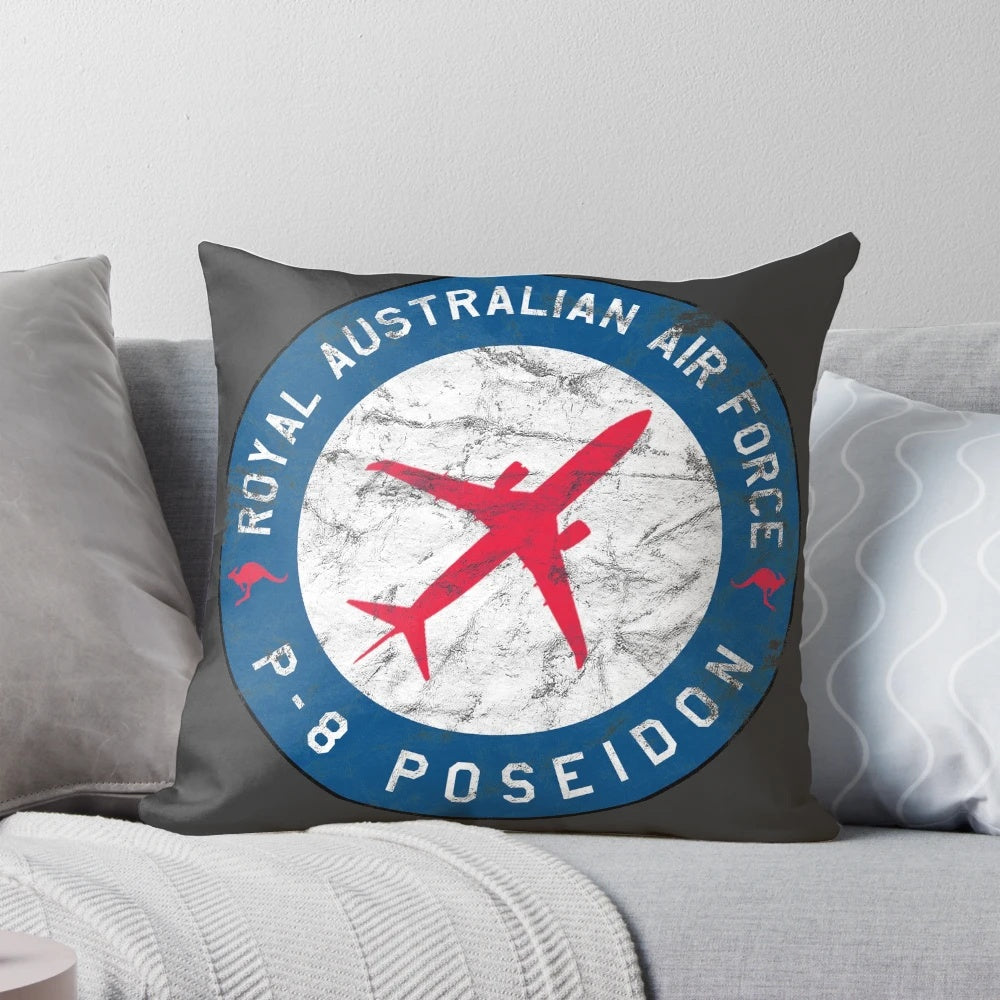 Vintage RAAF P-8 Poseidon Airplane Throw Pillow, featuring the Australian Air Force aircraft