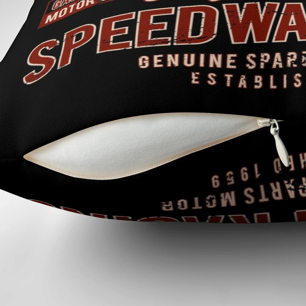 Vintage racing car pillow with retro muscle car and classic hot rod design