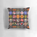Vintage railroad logos pillow, featuring defunct train company designs