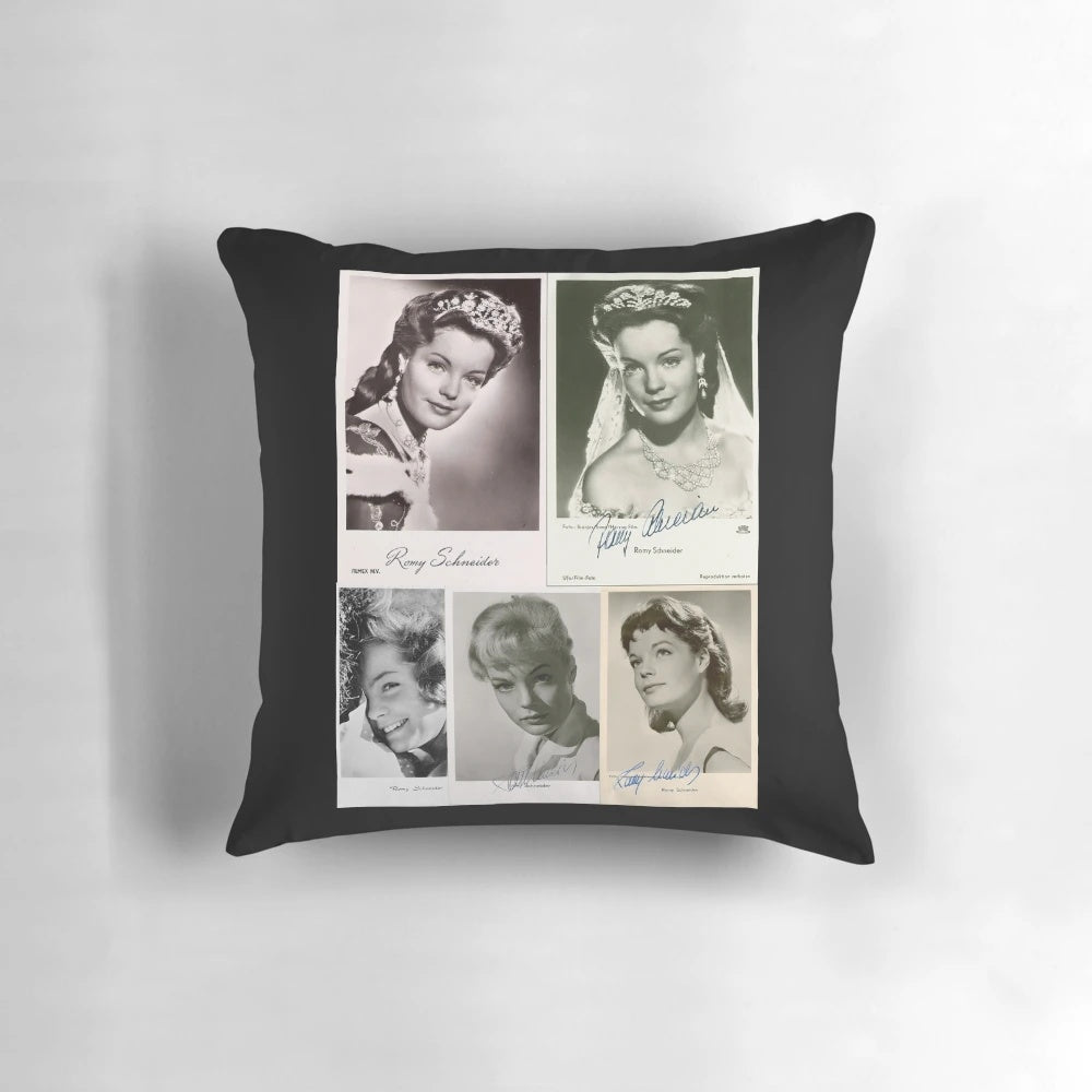 Vintage Romy Schneider pillow featuring the iconic German actress known for her role as Empress Sissi