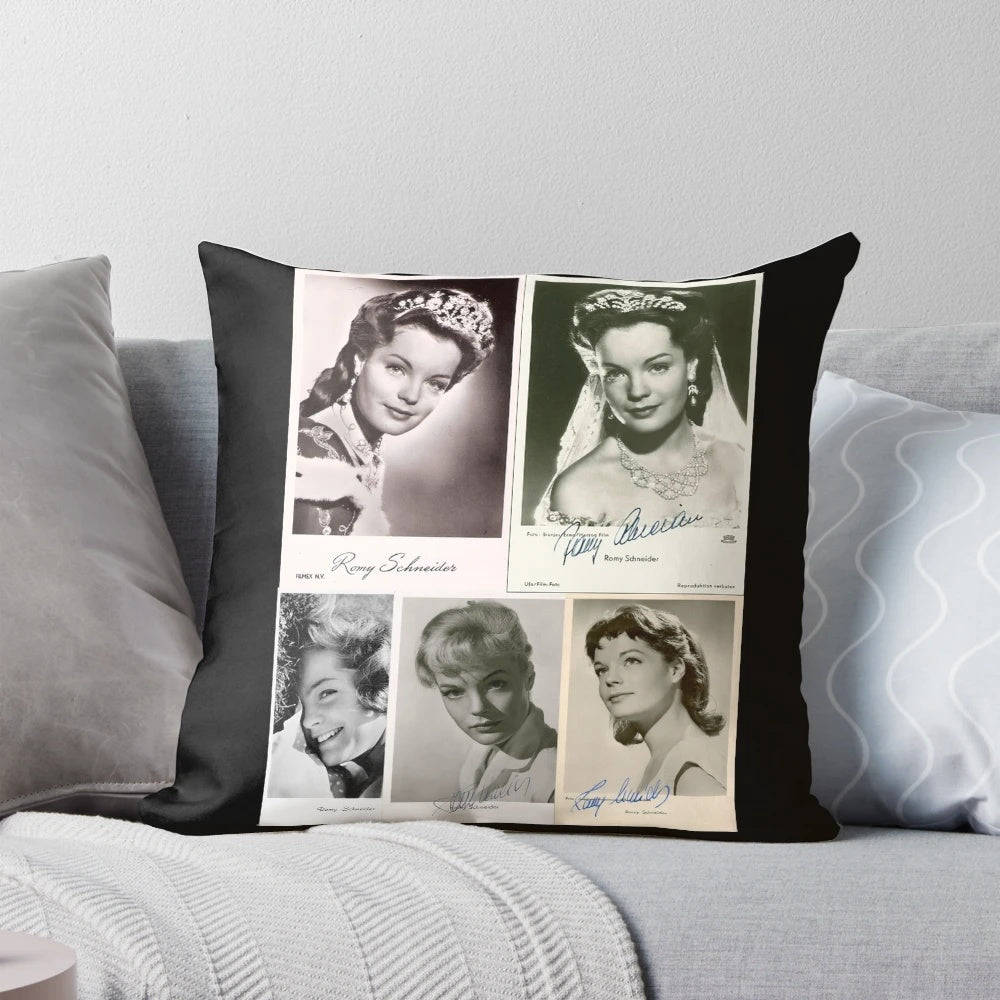 Vintage Romy Schneider pillow featuring the iconic German actress known for her role as Empress Sissi