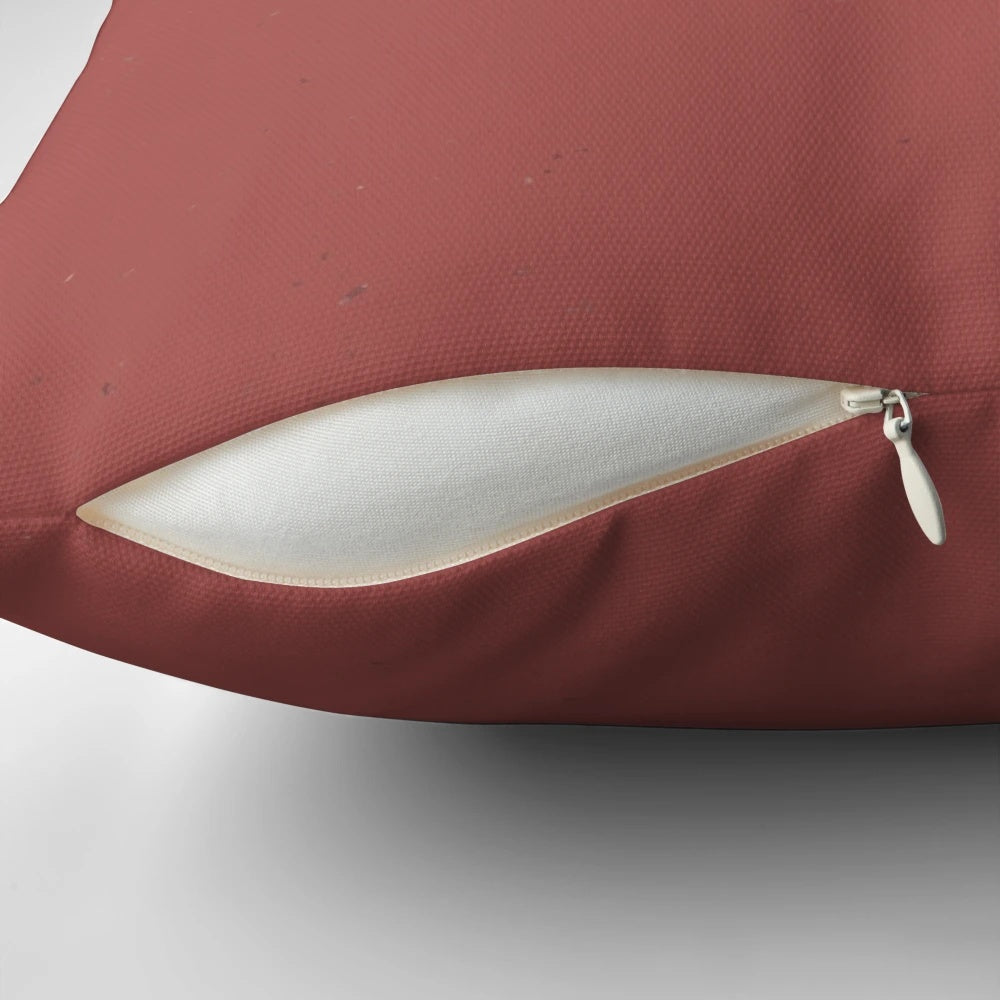 Distressed red rocket pillow, inspired by the Fallout video game series